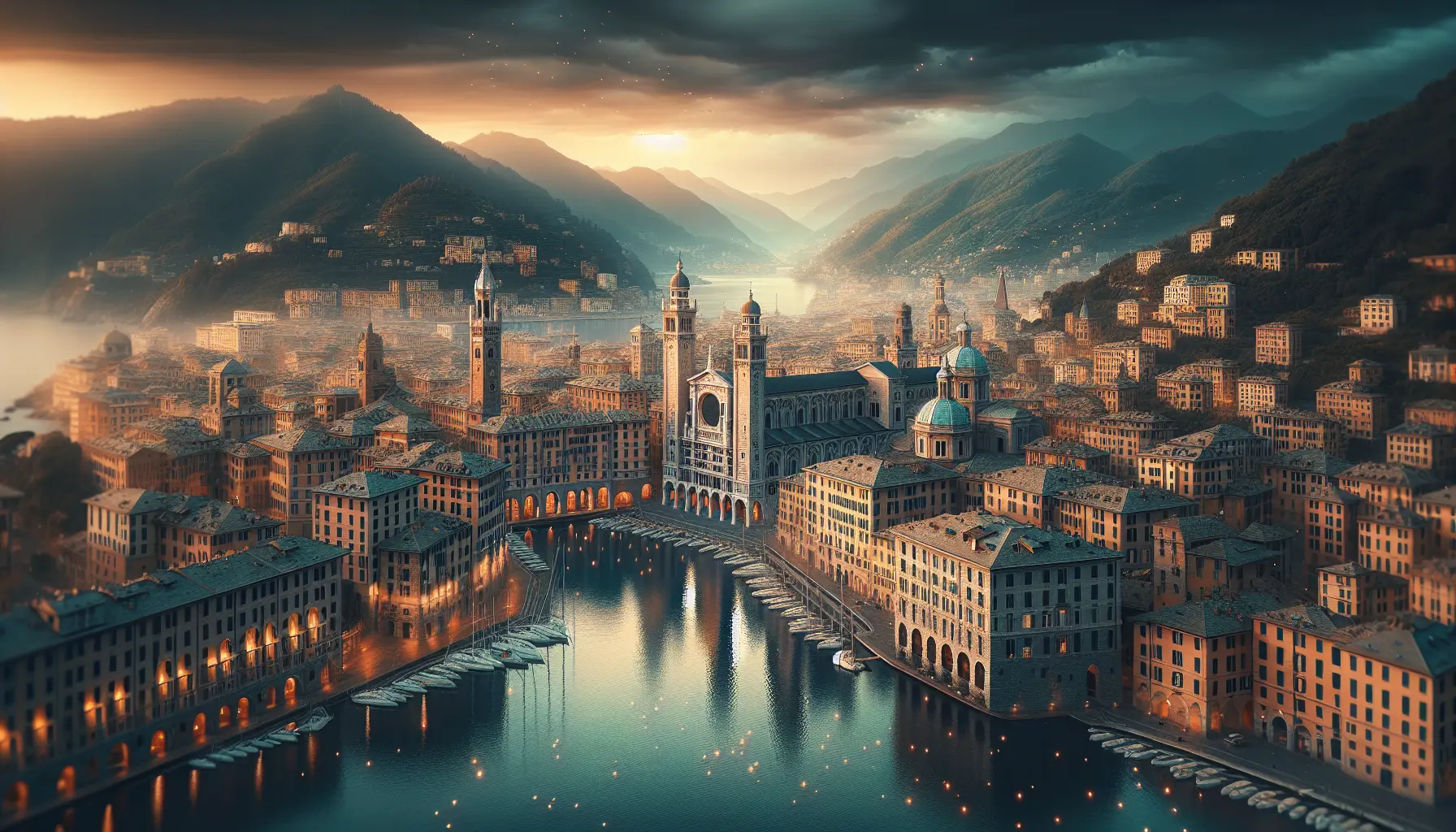 Panorama di Genova con il mare e il centro storico sullo sfondo