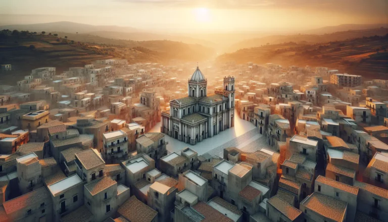 Panorama di Gibellina con opere d'arte contemporanea che si integrano nel paesaggio