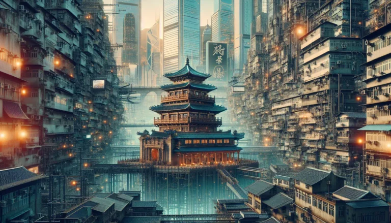 Vista panoramica dello skyline di Hong Kong con grattacieli e porto naturale