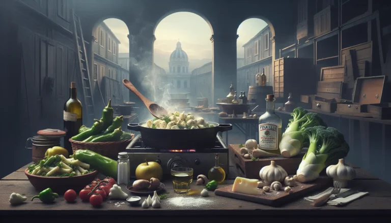 Un piatto di friarielli saltati in padella con salsiccia e peperoncino, tipico della cucina napoletana.