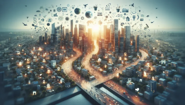 Un gruppo di persone in un giardino urbano condiviso, che interagiscono e si godono un momento di vita comunitaria.