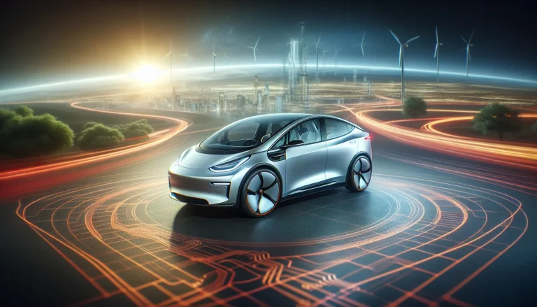 Un'auto elettrica moderna in una stazione di ricarica, simbolo della transizione verso una mobilità sostenibile.