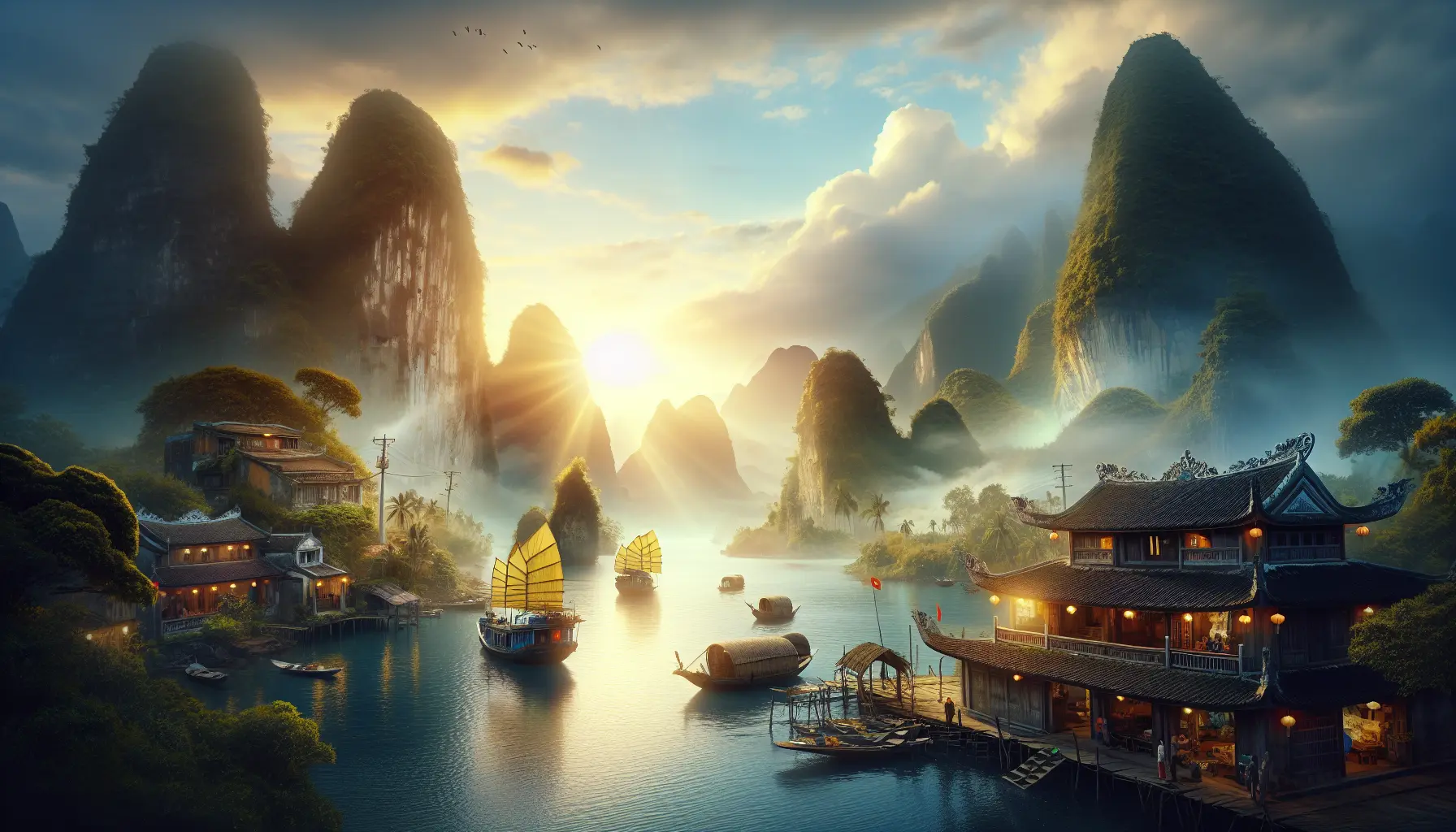 Panorama della baia di Ha Long con formazioni calcaree e acque turchesi