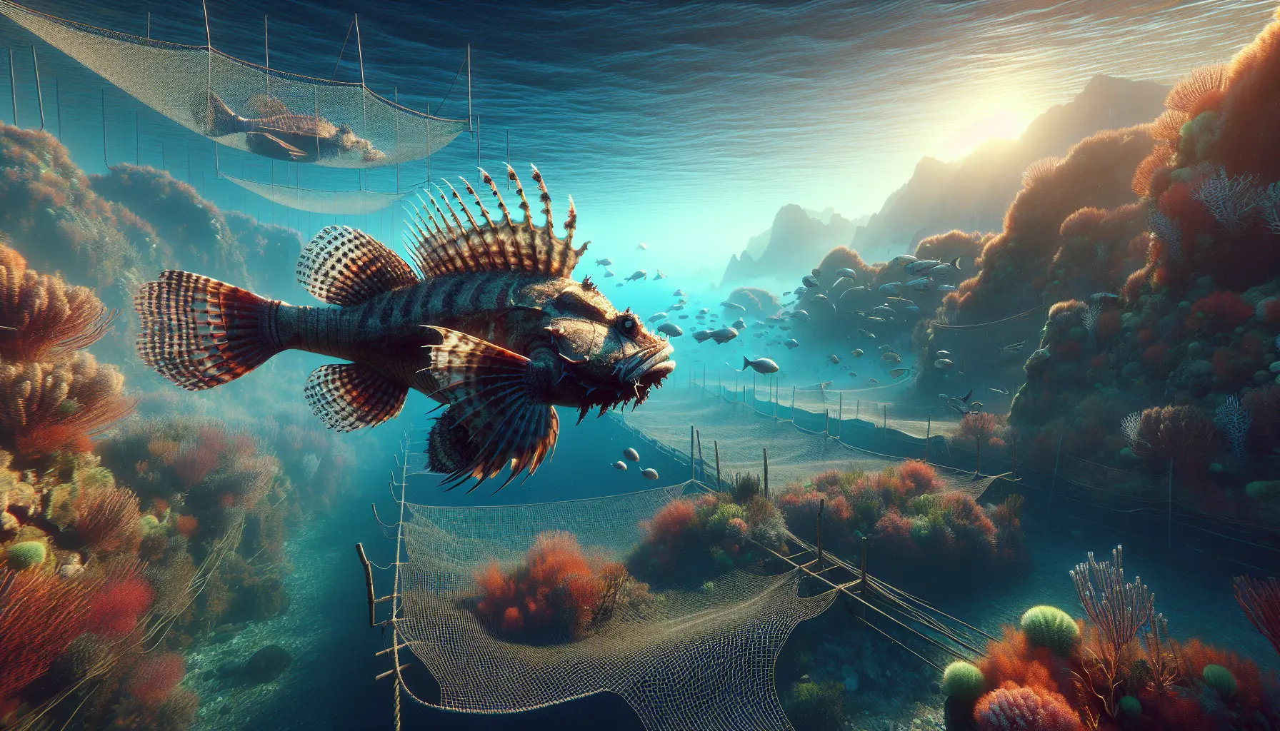 Un pesce scorpione camuffato tra le rocce marine, rappresentando la sua abilità di adattamento nei mari italiani.