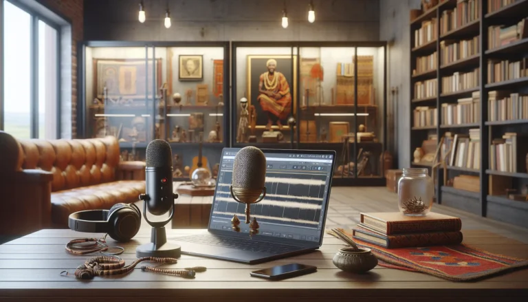 Un gruppo di persone che ascoltano un narratore durante un evento di storie orali, immersi in un'atmosfera di condivisione e tradizione.