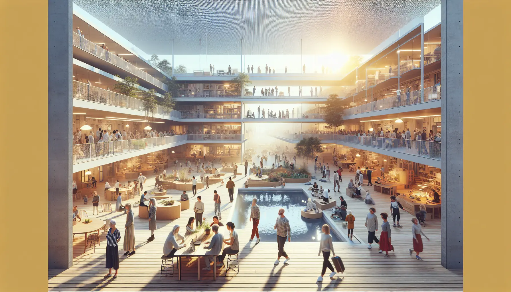Persone che interagiscono in un ambiente di co-living, condividendo spazi e momenti di socialità.