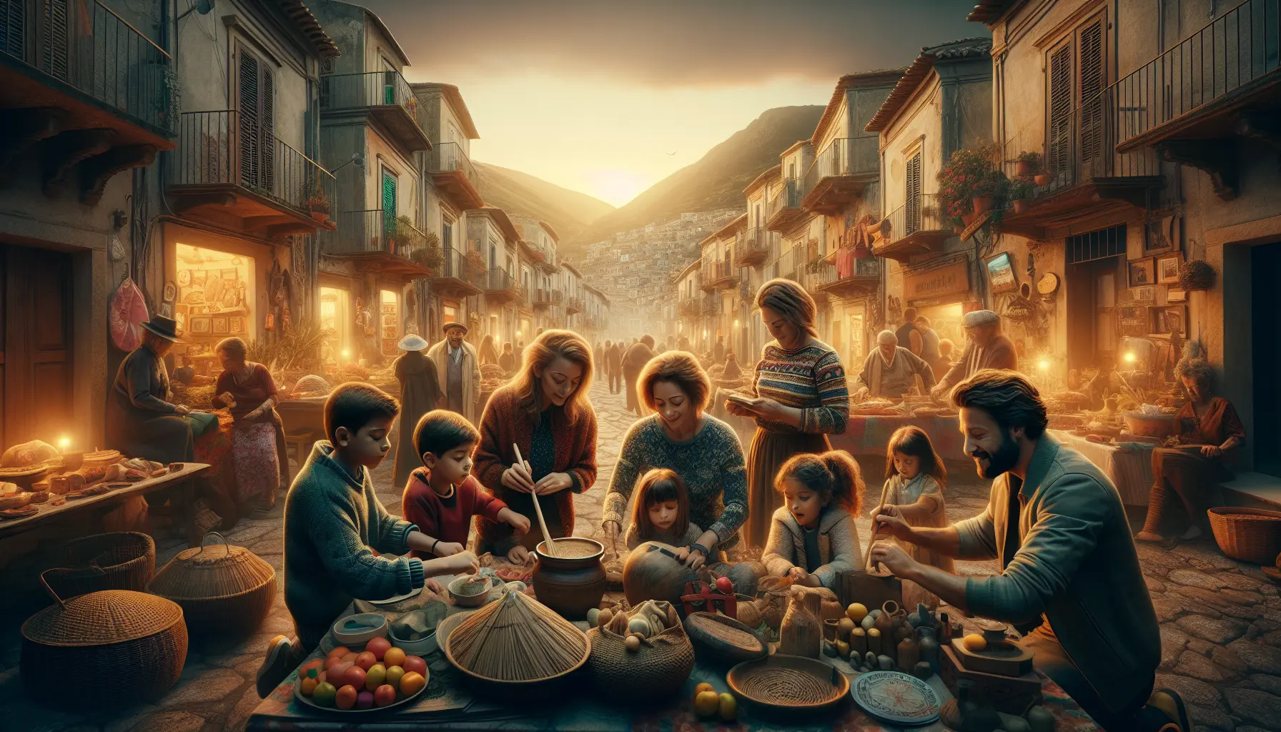 Famiglia che partecipa a un corso di cucina locale