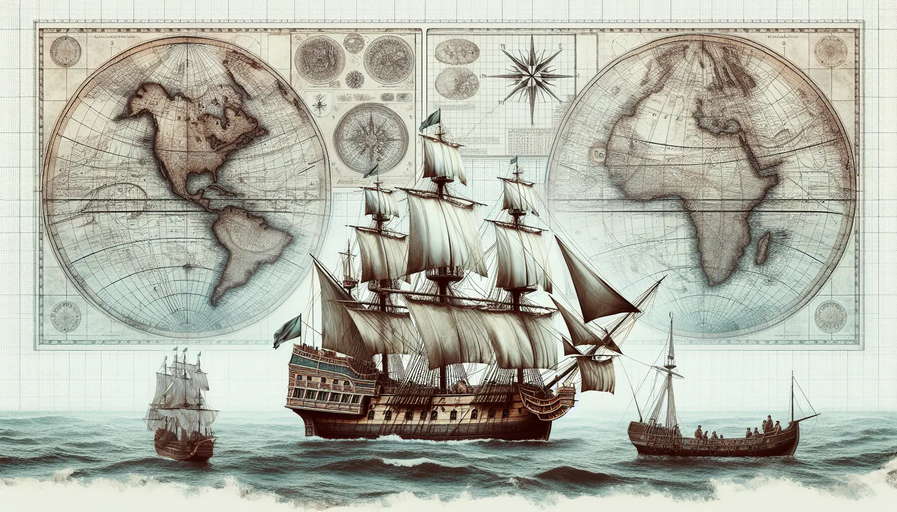 Ritratto di James Cook con mappe antiche e strumenti di navigazione