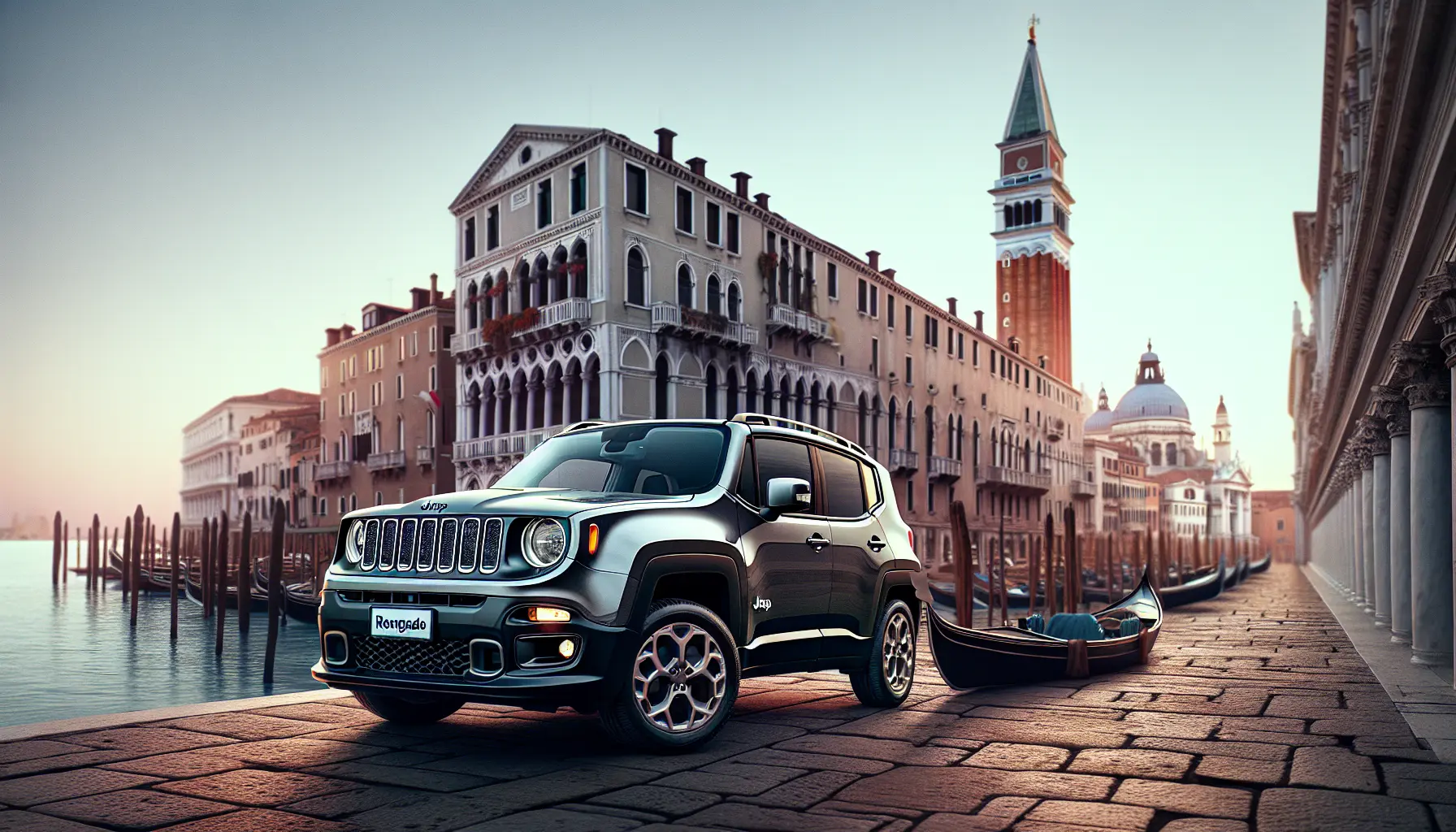 Jeep Renegade in un paesaggio urbano, evidenziando il suo design distintivo e la versatilità come SUV compatto.