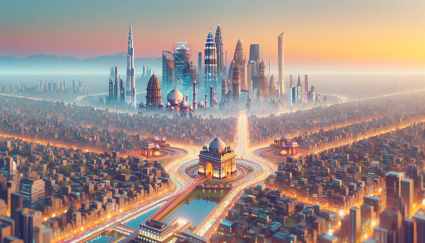 Panorama urbano dell'India con persone che interagiscono in un vivace mercato