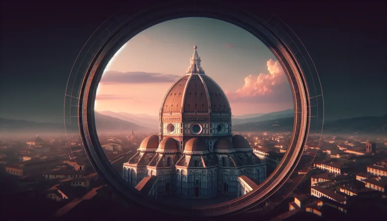 Vista panoramica della cupola del Brunelleschi a Firenze, evidenziando la sua maestosità e il design innovativo.