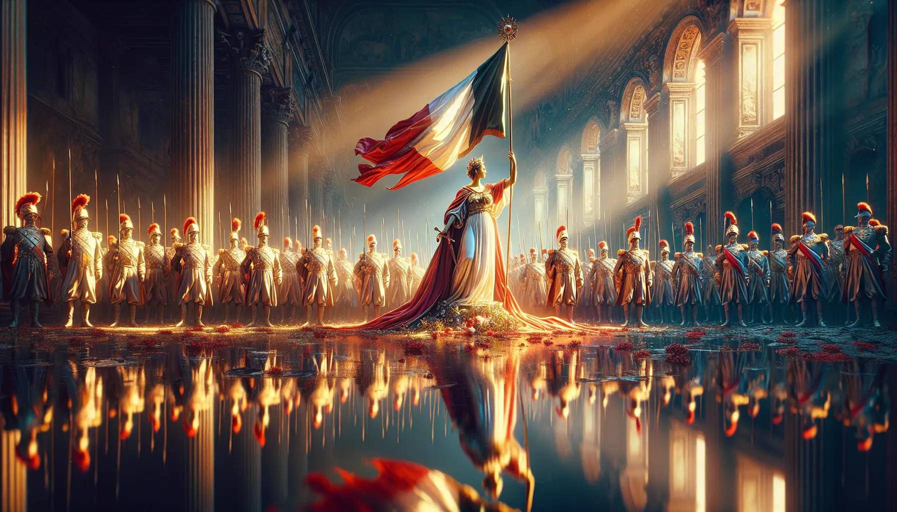 La Marcia Reale eseguita da una banda musicale durante una parata storica in Italia, simboleggiando l'unità e il patriottismo.