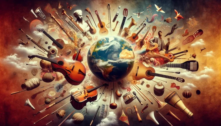 Artisti di diverse culture che collaborano musicalmente, creando un'atmosfera di unità e diversità.