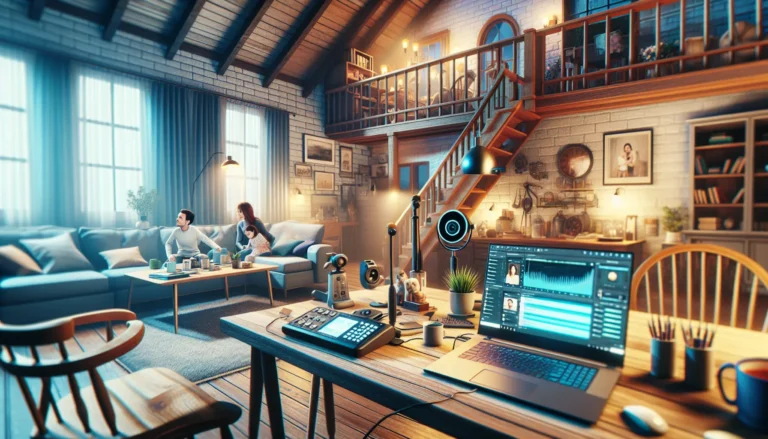 Una persona che lavora da casa, circondata da elementi familiari, simboleggiando l'equilibrio tra lavoro e vita privata.