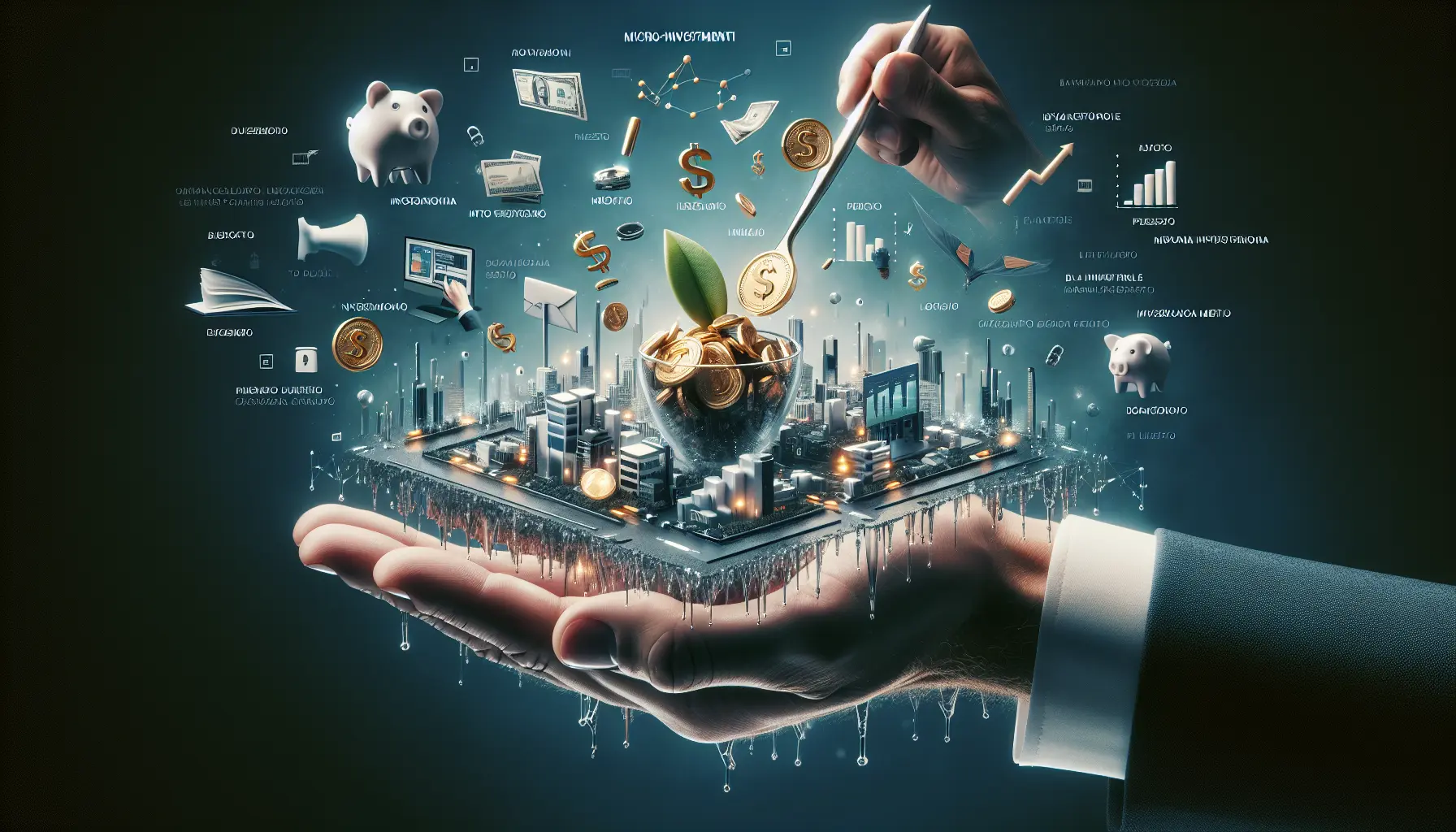 Un grafico che rappresenta la crescita degli investimenti nel tempo, con piccole somme di denaro.