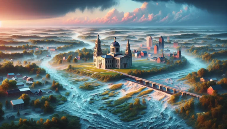 Panorama del Lago Erie con un tramonto che riflette le sfumature del cielo sull'acqua.