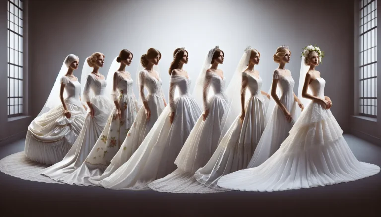 Una sposa in abito bianco sorride felice mentre si prepara per il suo matrimonio, circondata da fiori e decorazioni eleganti.