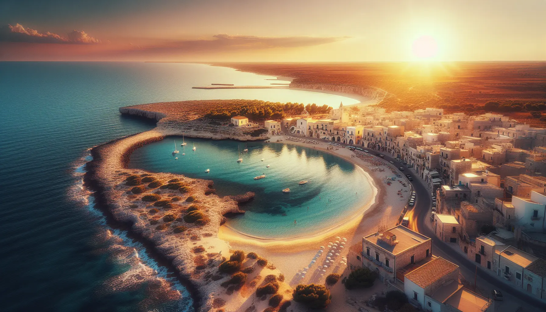 Vista panoramica delle spiagge di Porto Cesareo con acque cristalline e sabbia bianca