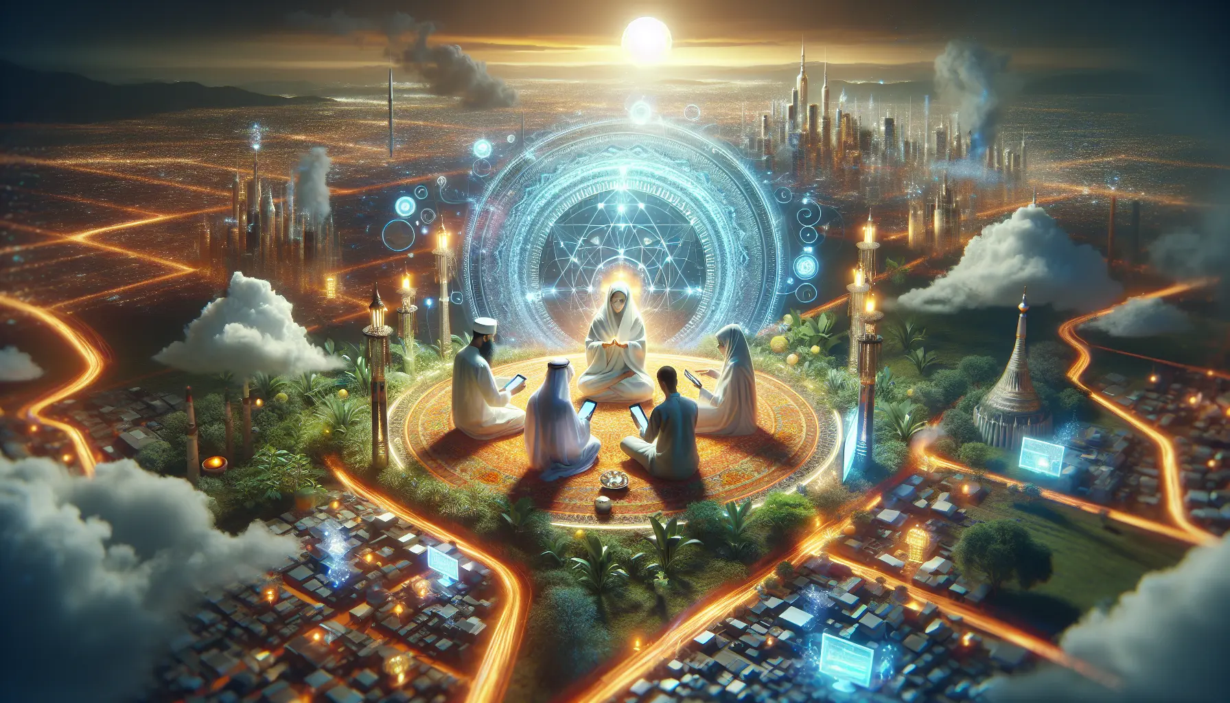 Un gruppo di persone che celebra un rituale moderno, unendo tradizione e innovazione in un ambiente contemporaneo.