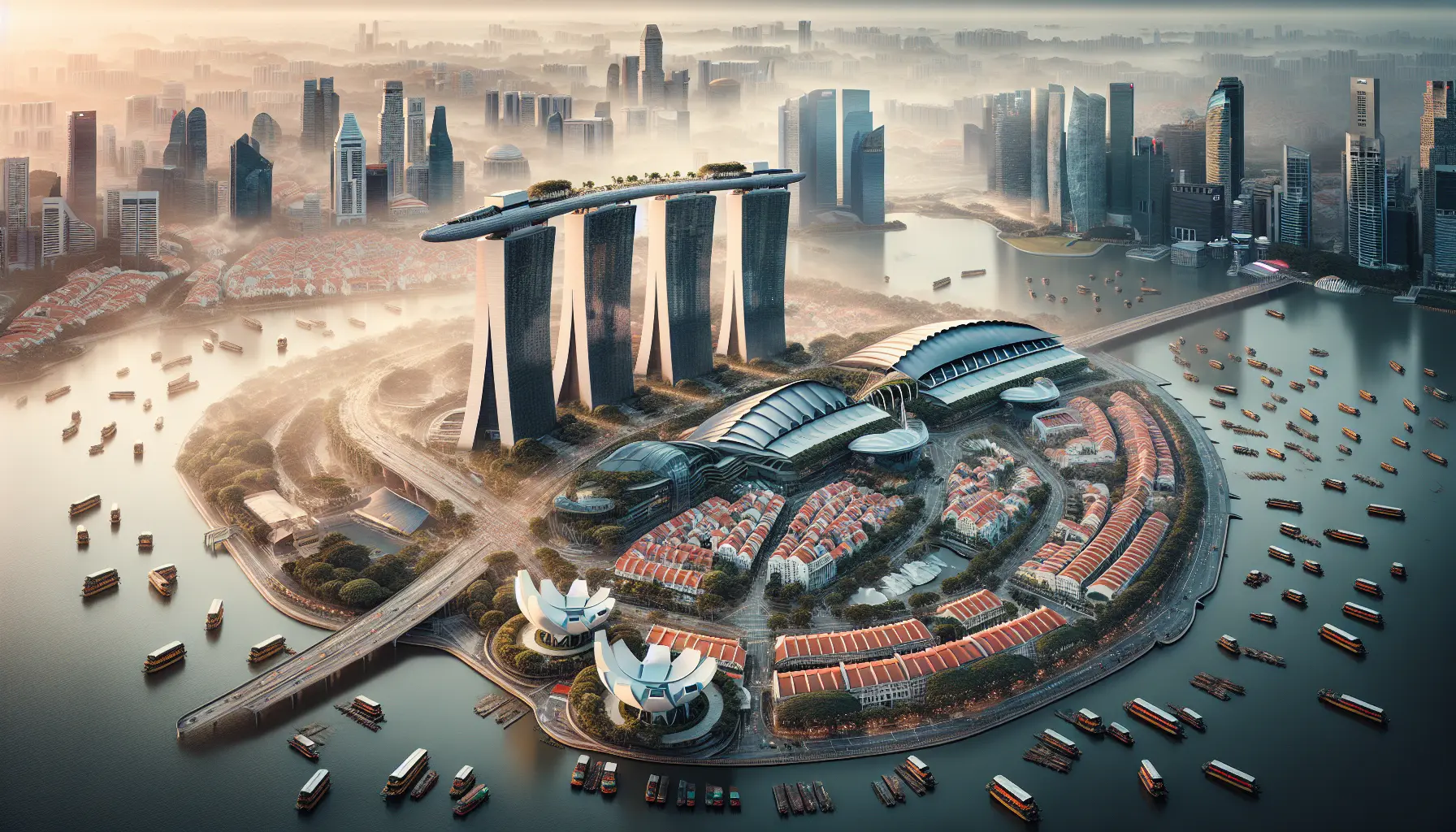 Vista panoramica di Marina Bay Sands e Gardens by the Bay a Singapore