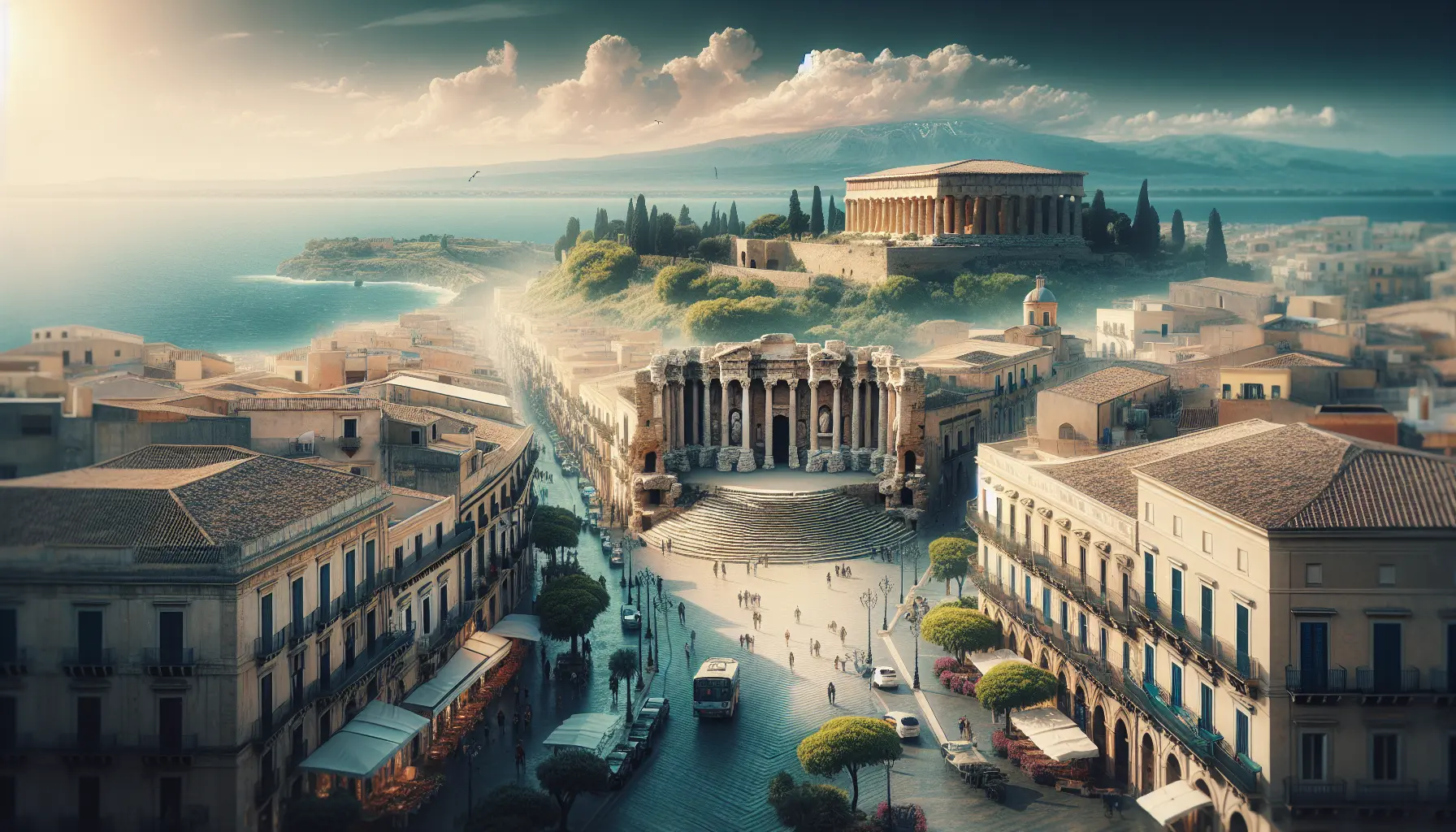 Panorama di Siracusa con il Teatro Greco e il mare sullo sfondo