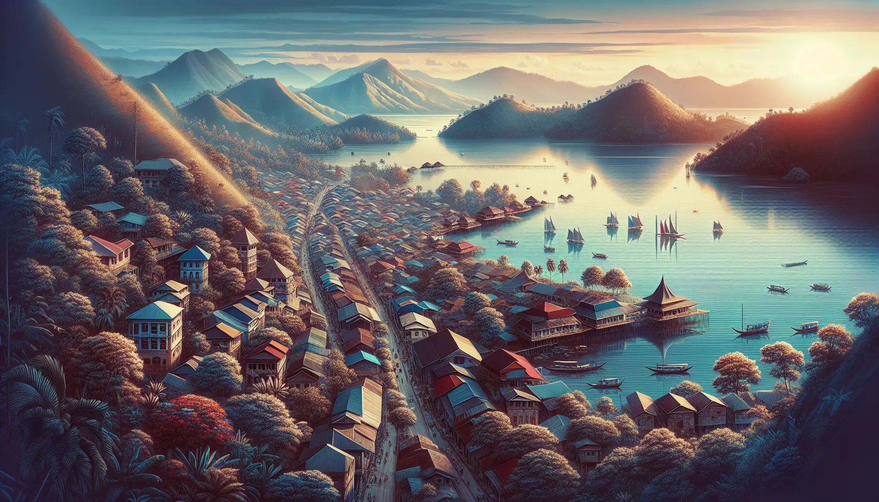 Vista panoramica di Dili, capitale di Timor Est, con il mare e le montagne sullo sfondo.