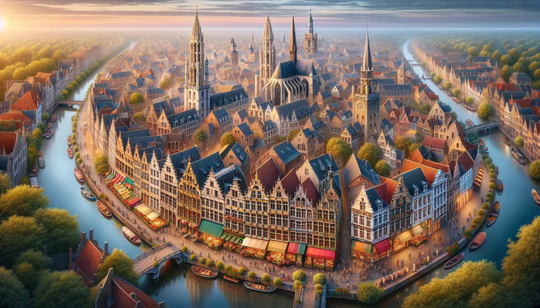 Vista panoramica di Bruges con i suoi canali e architettura medievale