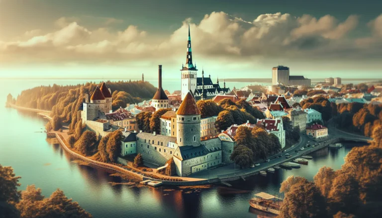 Panorama di Tallinn con il suo centro storico e le torri medievali che si ergono sullo skyline della città.