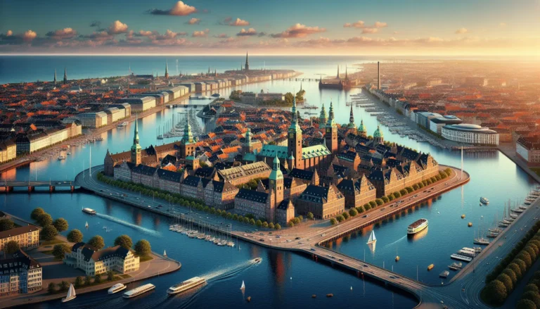 Panorama di Copenaghen con i suoi canali e architettura colorata