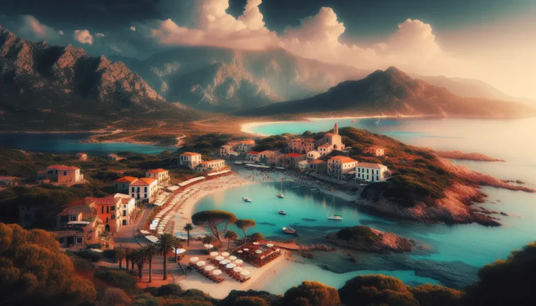 Vista panoramica della spiaggia della Pelosa a Stintino, con il mare cristallino e la sabbia bianca.