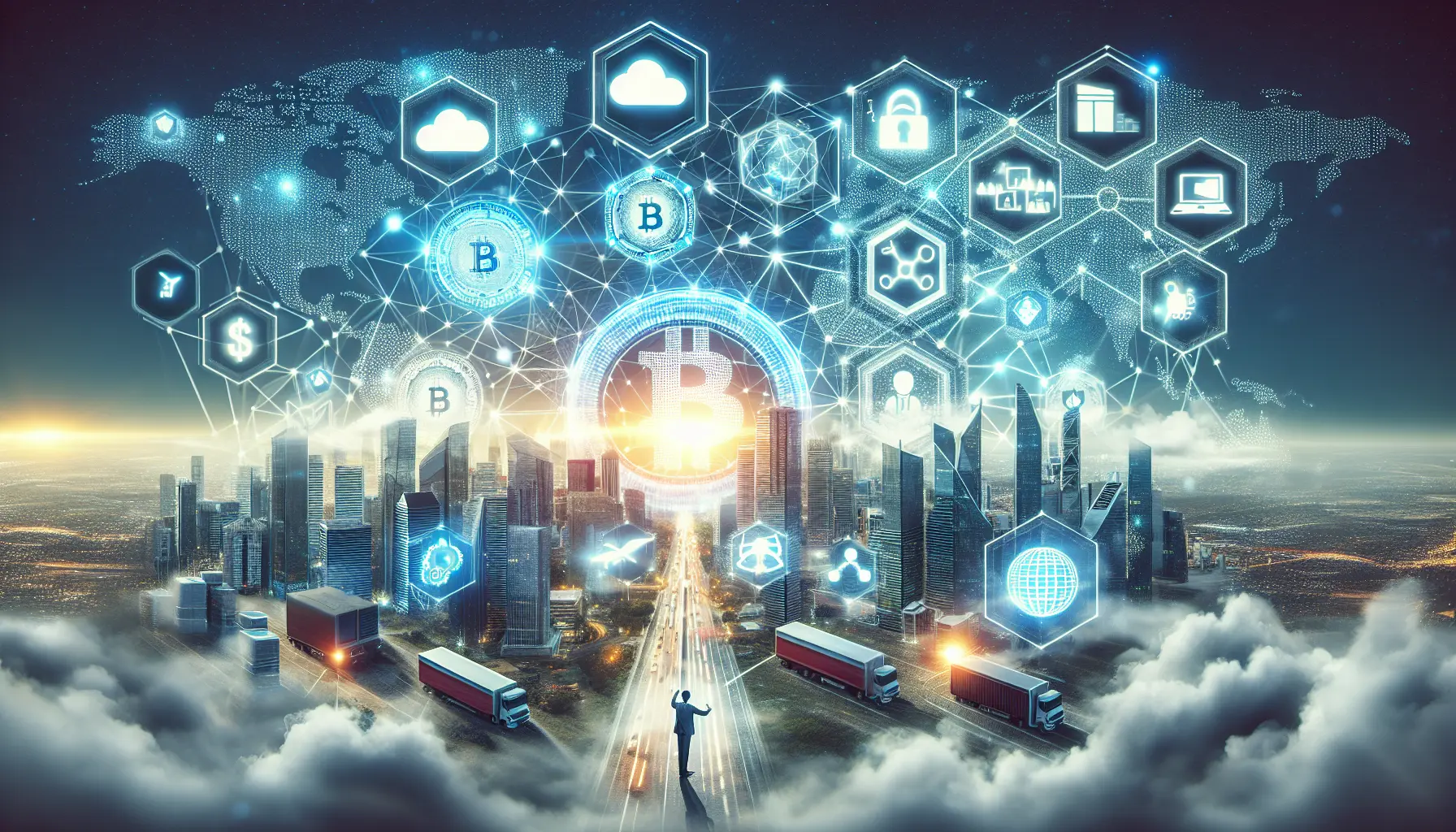 Rappresentazione visiva della tecnologia blockchain con nodi e transazioni