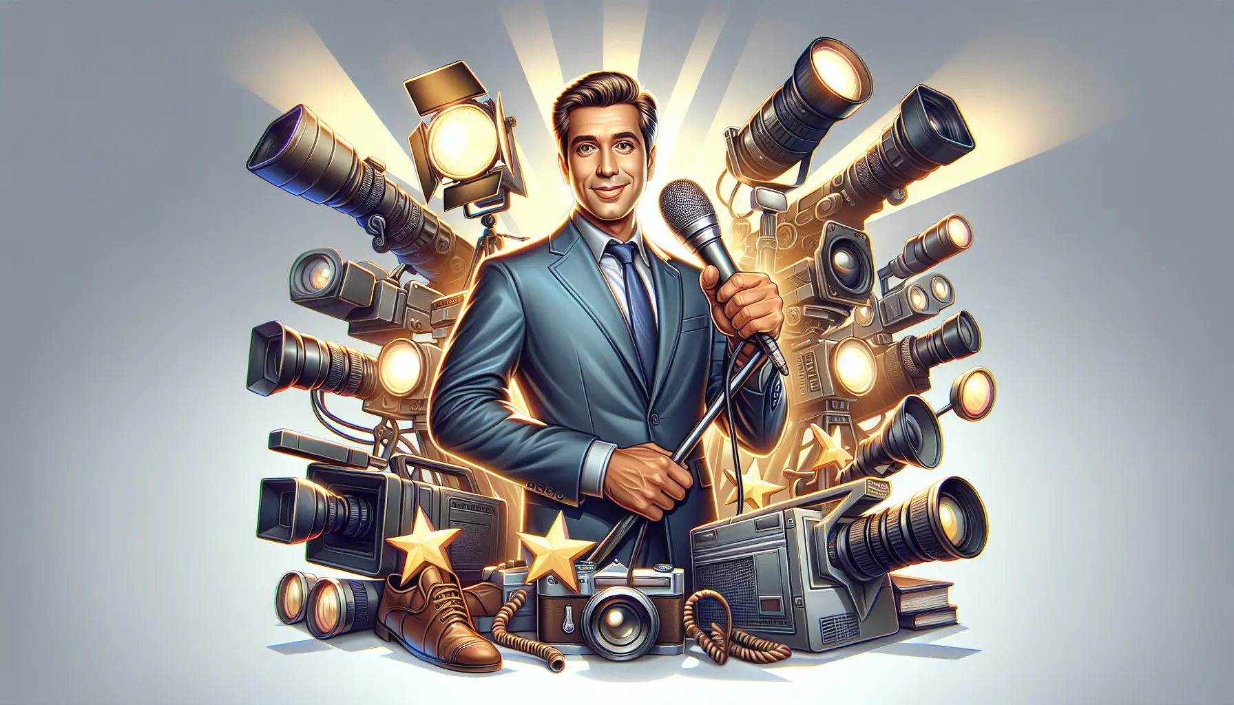 Teo Mammucari durante una delle sue esibizioni televisive, sorridente e coinvolgente, mentre interagisce con il pubblico.