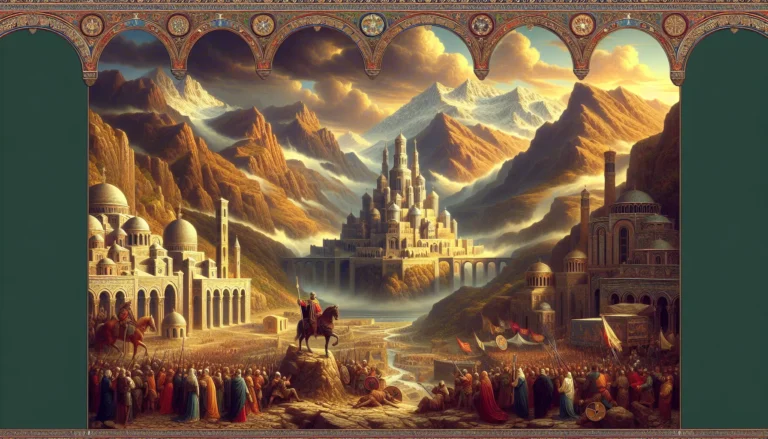 Rappresentazione artistica di Teodorico il Grande, sovrano ostrogoto, in abiti regali con uno sfondo di architettura medievale.