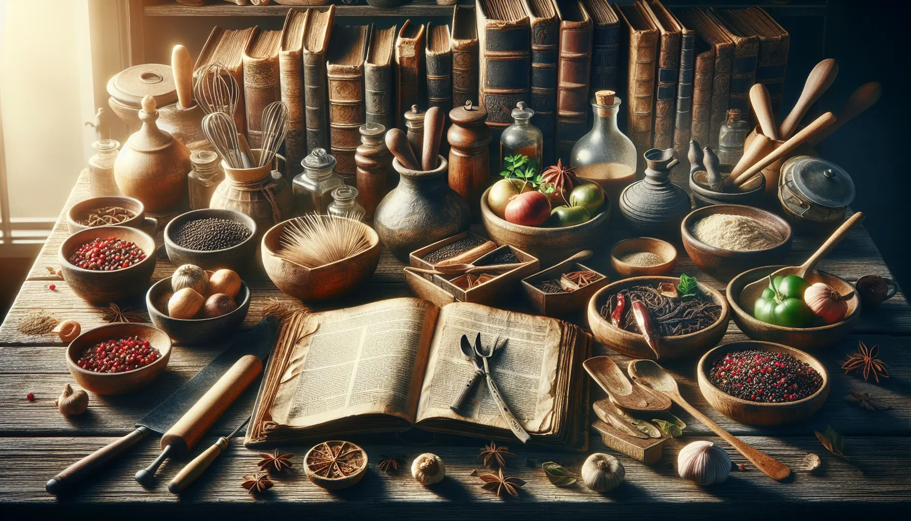 Un tavolo imbandito con piatti tradizionali e ingredienti freschi, rappresentando le tradizioni culinarie dimenticate.