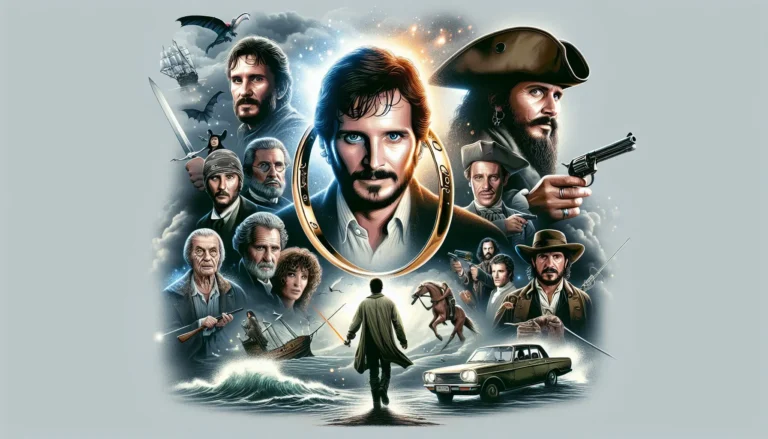 Orlando Bloom in un ruolo iconico, con un sorriso affascinante e uno sguardo determinato, rappresenta il mondo del cinema e della recitazione.