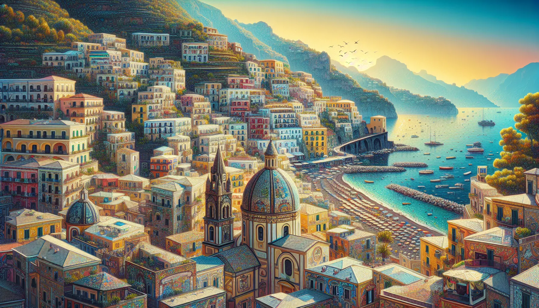 Vista panoramica di Vietri sul Mare con le sue case colorate e il mare blu sullo sfondo