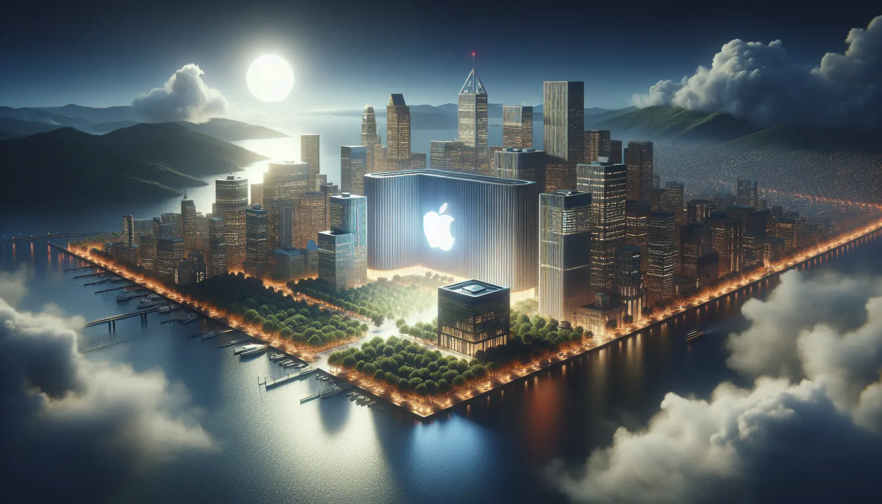 Logo di Apple Inc. con dispositivi tecnologici in evidenza