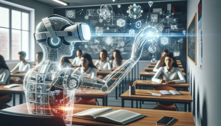 Un gruppo di studenti che sperimentano la realtà virtuale durante una lezione immersiva, esplorando ambienti tridimensionali.