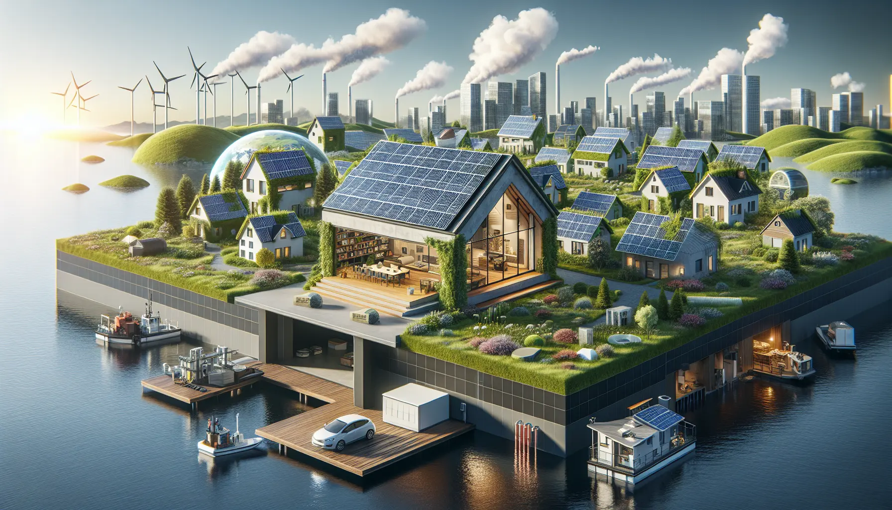 Esempio di architettura sostenibile con pannelli solari e design ecologico