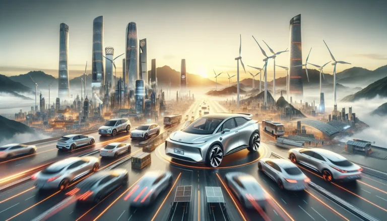 Un'auto elettrica BYD in un paesaggio urbano, simbolo della rivoluzione della mobilità sostenibile.