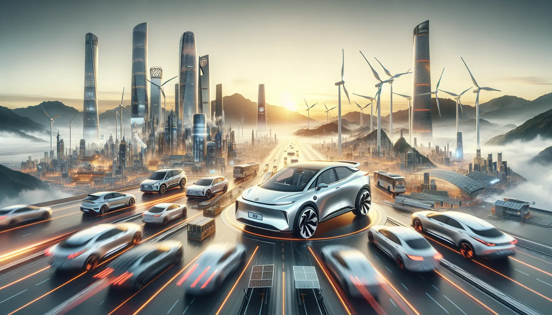 Un'auto elettrica BYD in un paesaggio urbano, simbolo della rivoluzione della mobilità sostenibile.