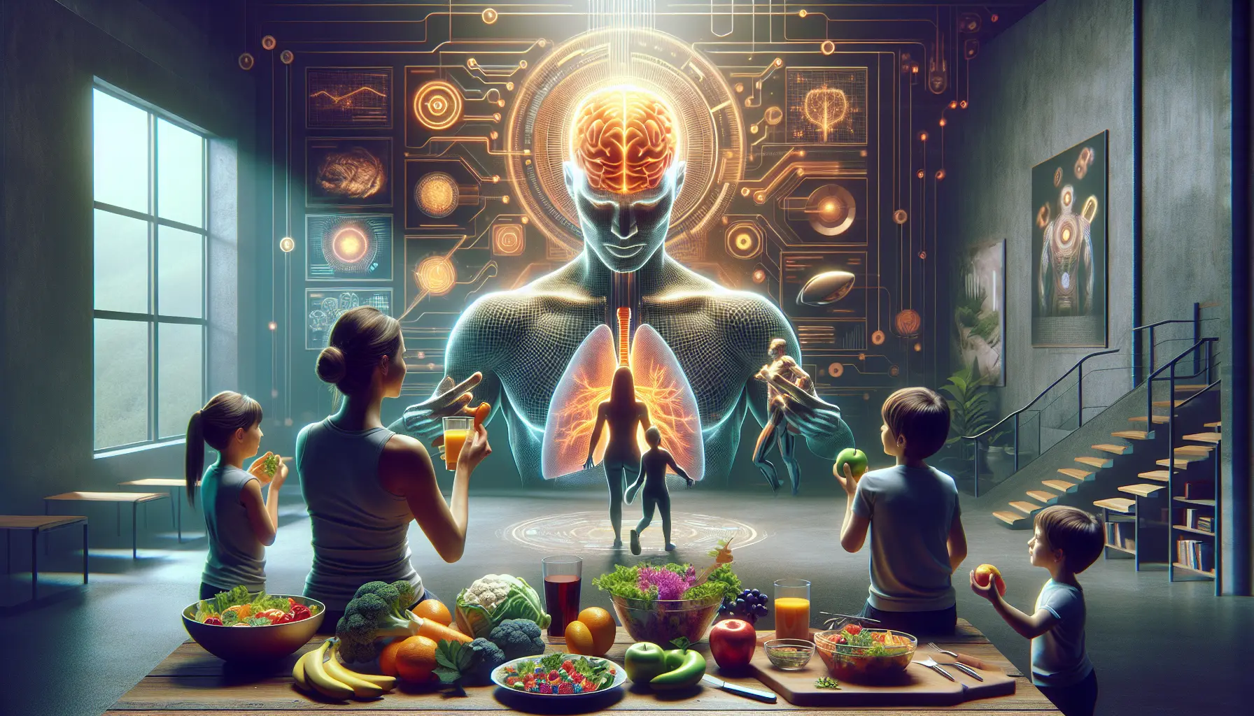 Immagine di una famiglia che pratica attività fisica insieme all'aperto, simboleggiando il concetto di biohacking e benessere.