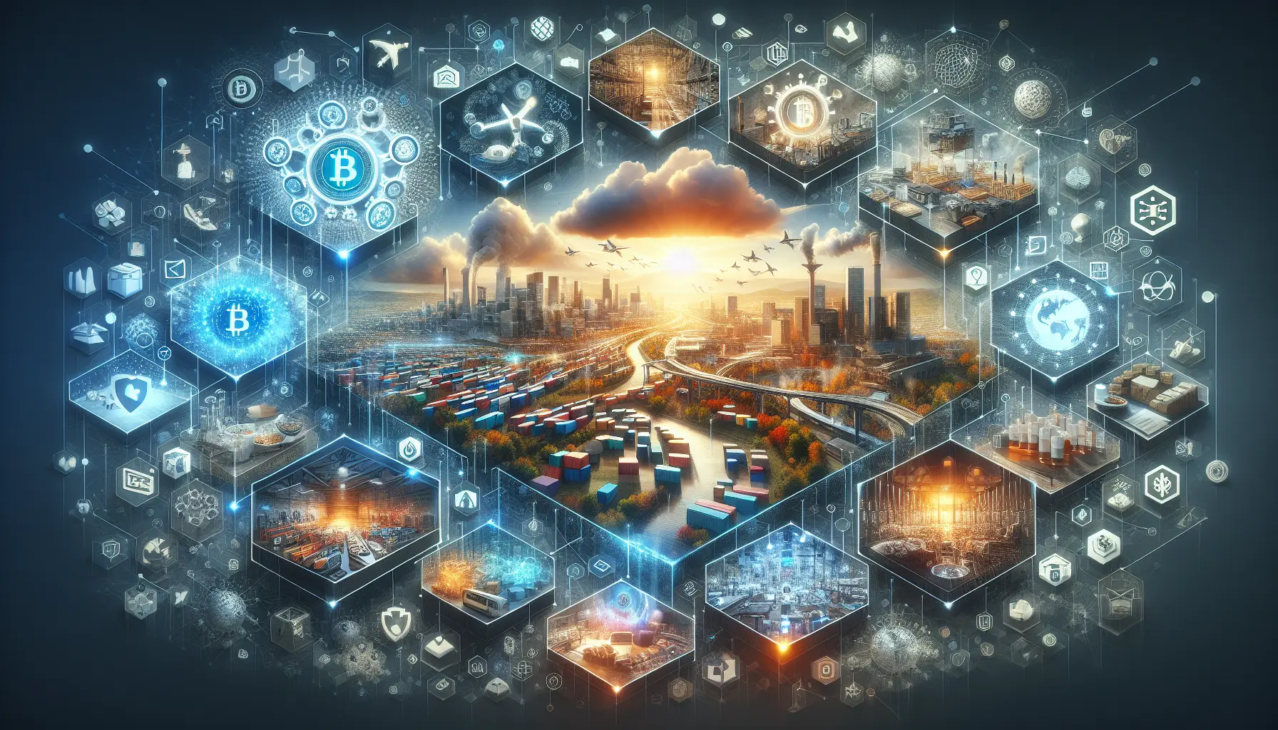 Rappresentazione visiva della tecnologia blockchain con nodi e catene che simboleggiano la decentralizzazione e la sicurezza.