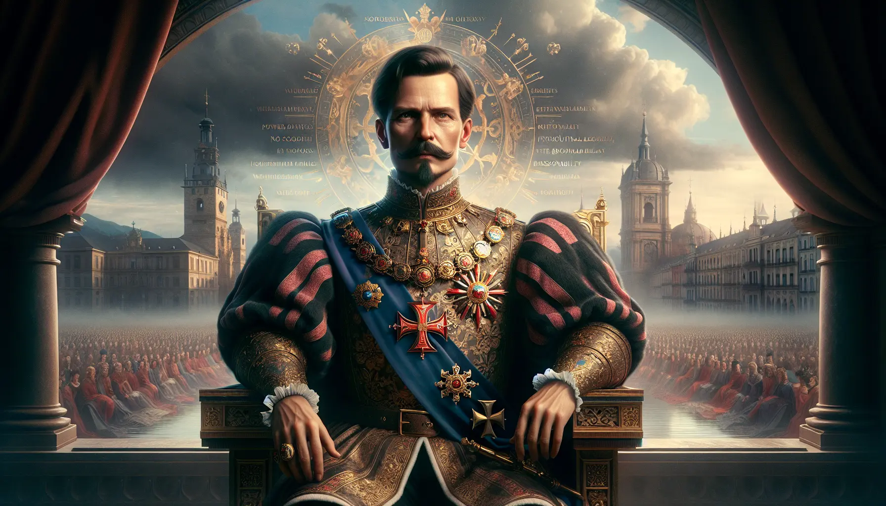 Ritratto di Carlo V d'Asburgo, Sacro Romano Imperatore, con simboli del potere imperiale e spagnolo.