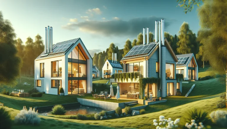 Esempio di casa passiva con design moderno e sostenibile, circondata da natura.