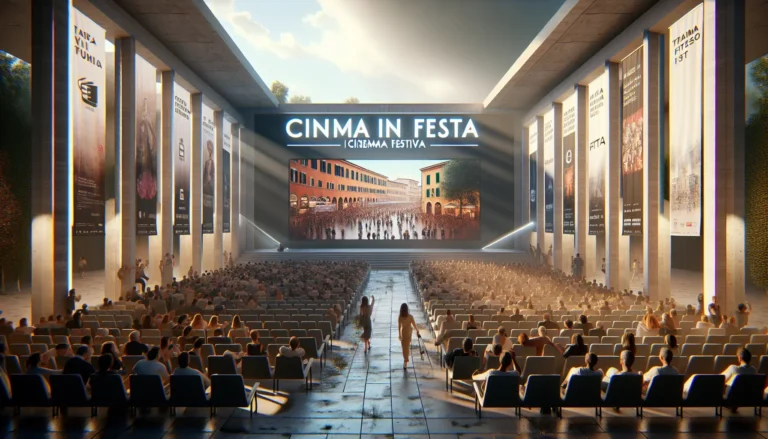 Proiezione di un film all'aperto durante un evento di Cinema in Festa