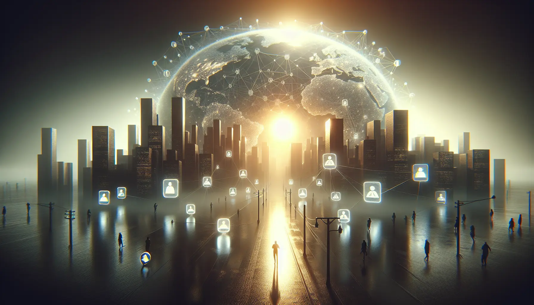 Persone che interagiscono in una comunità virtuale attraverso dispositivi digitali