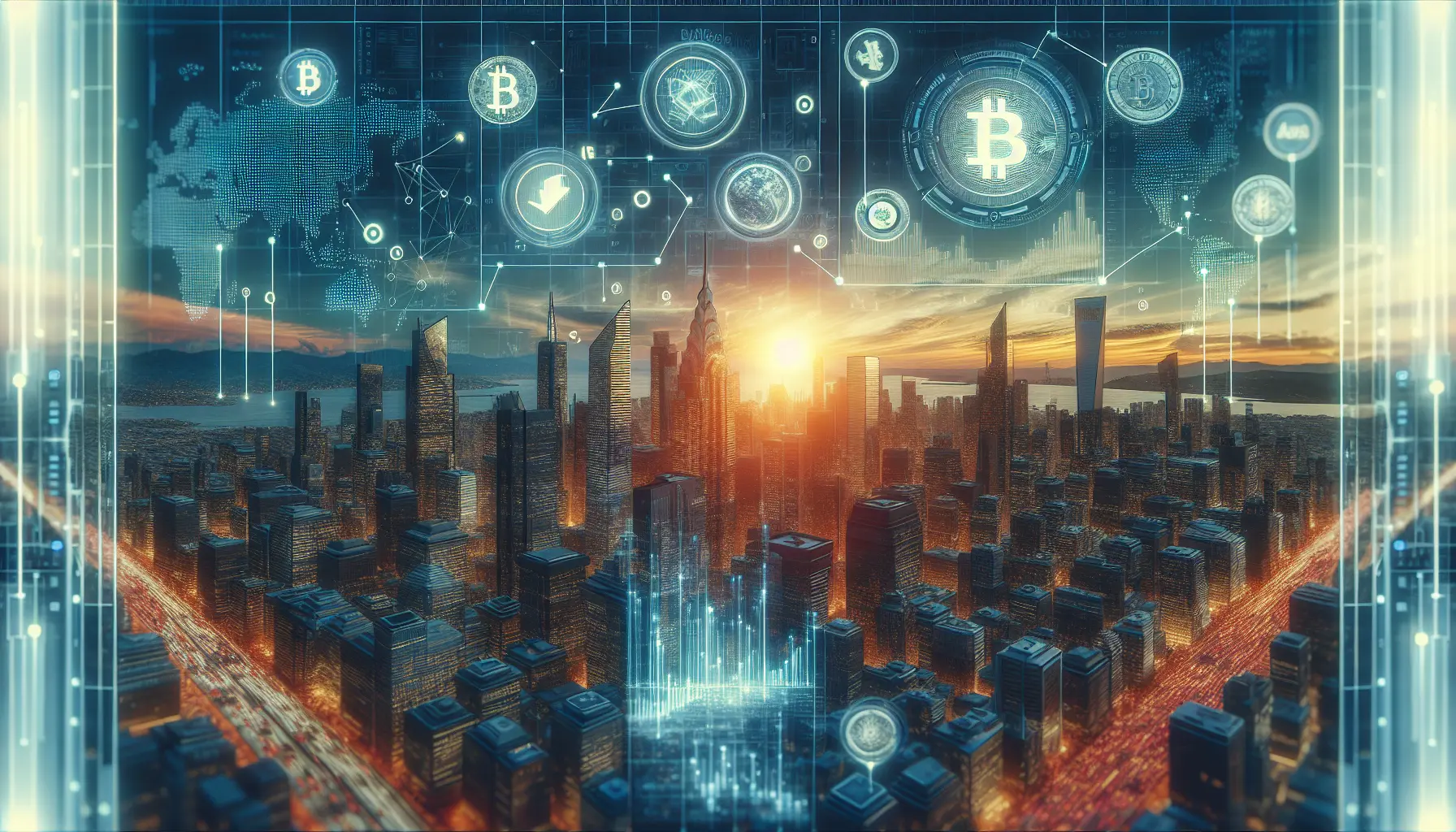 Una rappresentazione grafica delle criptovalute emergenti, con simboli digitali e grafici che mostrano l'andamento dei prezzi.