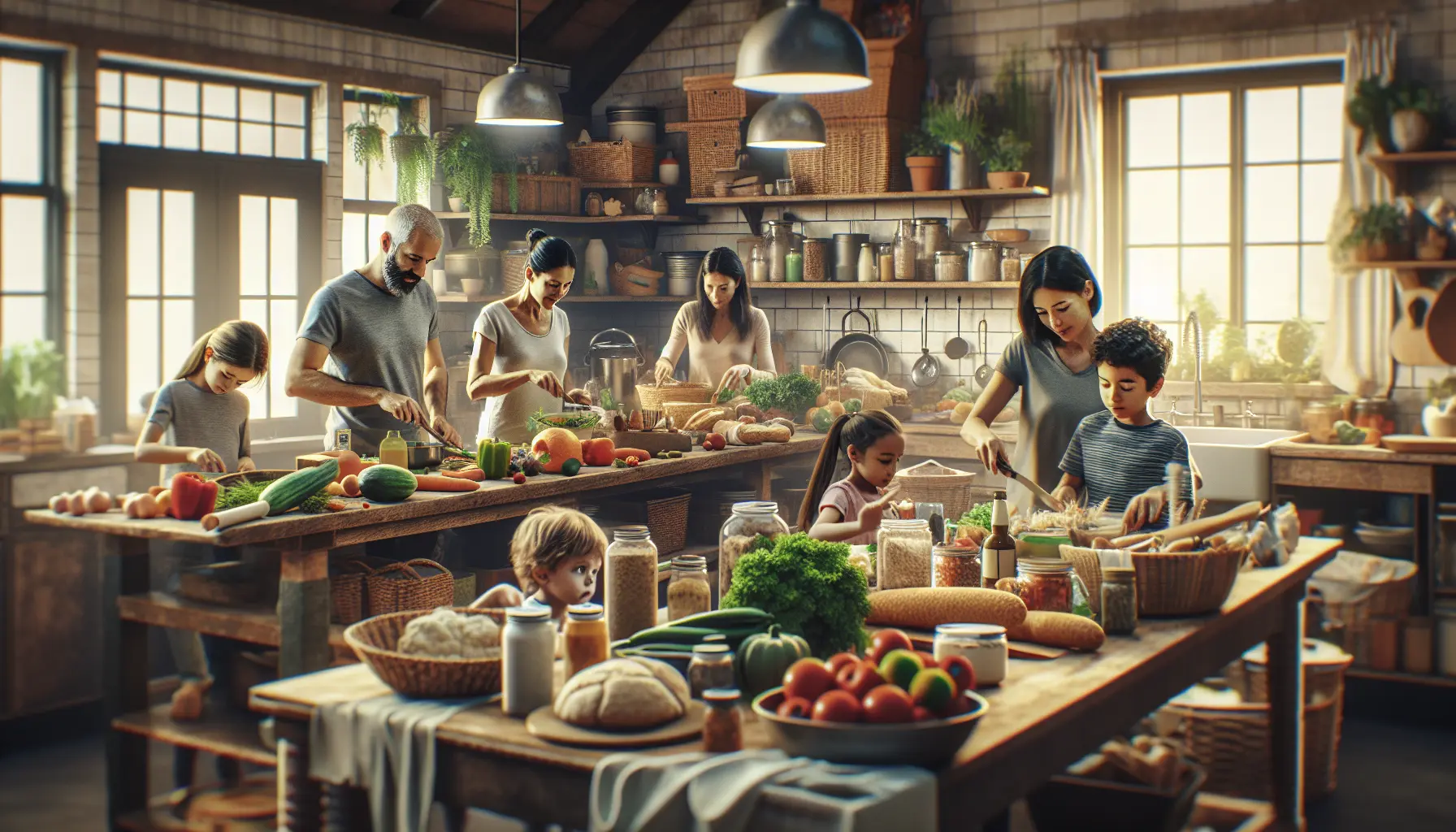 Un tavolo da cucina con ingredienti freschi e scarti di verdure pronti per essere trasformati in un brodo sostenibile.