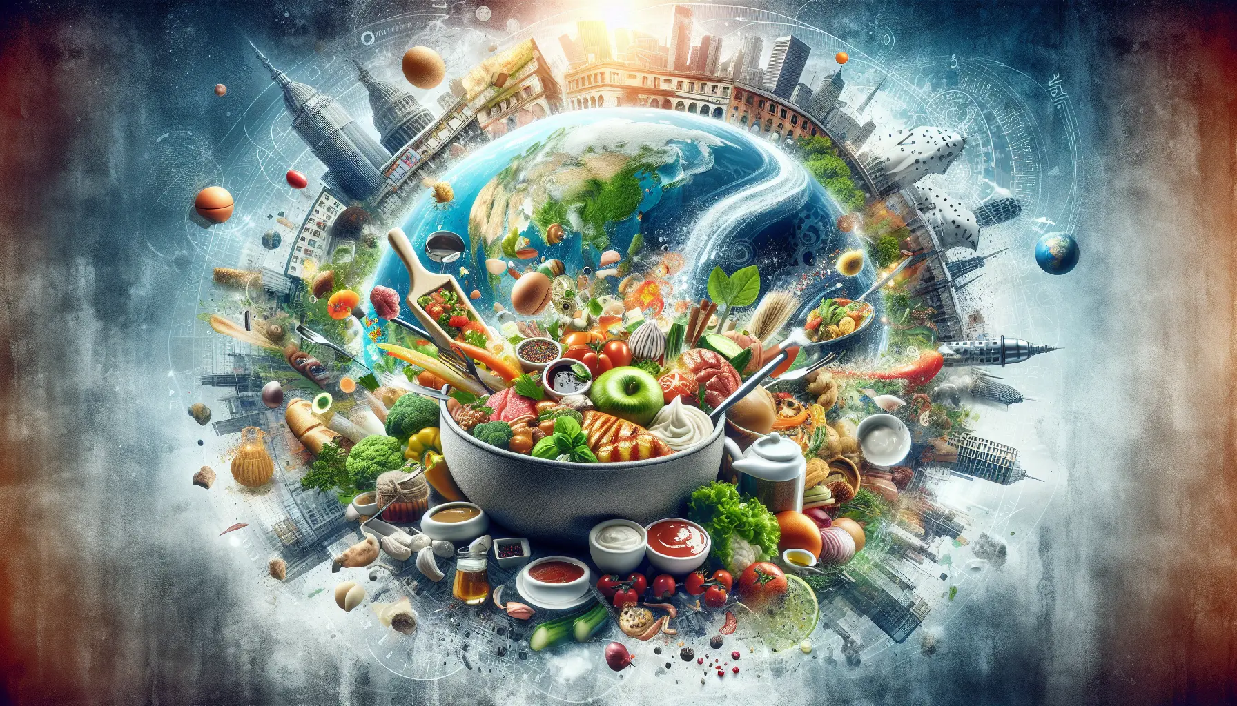 Un piatto di cucina fusion che combina elementi di diverse tradizioni culinarie, presentato in modo innovativo e accattivante.